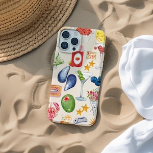 Coque de portable collage estival européen, La Dolce Vita, thème printemps-été, jolie coque tendance, iPhone 16 15 14 13 12 11 Pro Max 8 Plus X