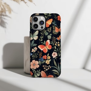 Dark Cottagecore Butterfly Floral Phone Case, Cute Flowers, iPhone 16 15 14 13 12 11 Pro Max 8 Plus X, Samsung Galaxy S24 S23 S22 S20 Ultra