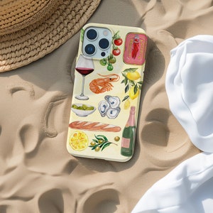 Italian Summer Themed Collage Phone Case, European Sardines, iPhone 16 15 14 13 12 11 Pro Max 8 Plus X, Samsung Galaxy S23 S22 S20 Ultra