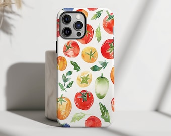 Watercolor Tomato Phone Case - Cute Garden Style for iPhone 11-17