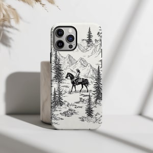 Funda de teléfono vintage de vaquera: paisaje de montaña, estilo western