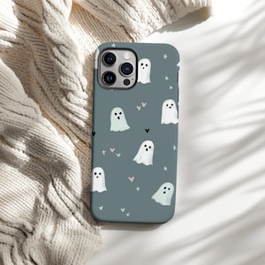 Pastel Ghost Phone Case - Cute Spooky Halloween Aesthetic, iPhone 16 15 14 13 12 11 Pro Max Plus, Samsung Galaxy S25 S24 S23 S22 S20 Ultra