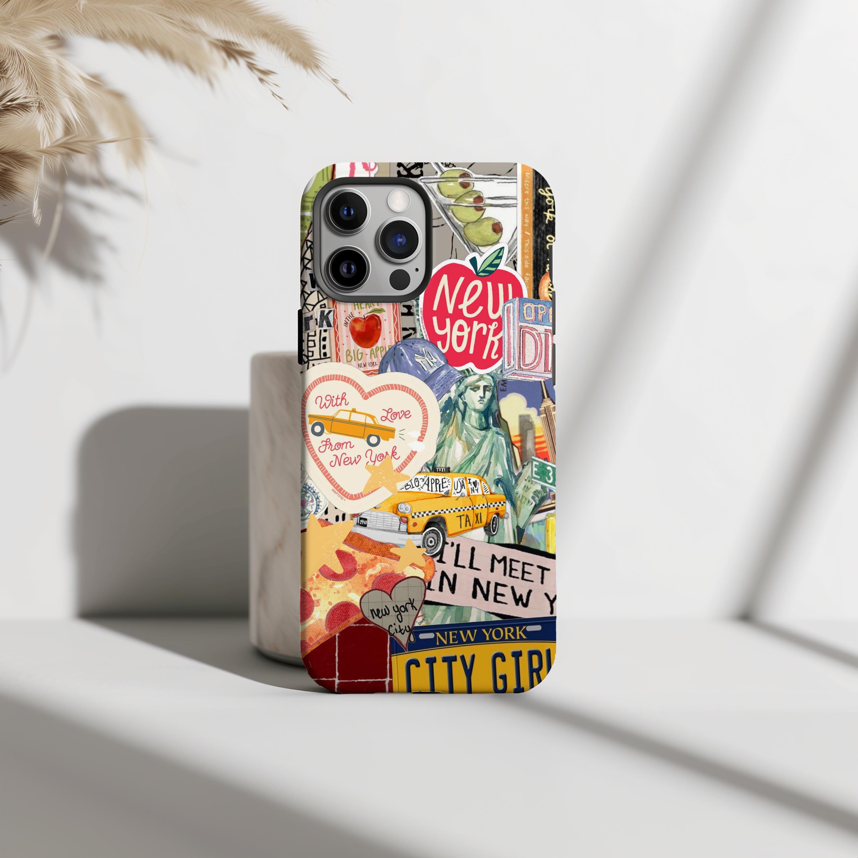 NYC Collage Phone Case: Vintage New York City Icons, Fits iPhone 11-17 NYC Collage Phone Case: Vintage New York City Icons, Fits iPhone 11-17
