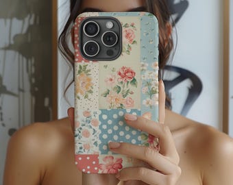 Quilt Patchwork Phone Case: Soft Floral Pastels (Fits iPhone 11-17)