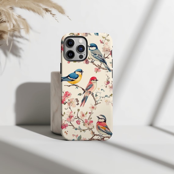 Spring Birds Phone Case: Pastel Blossoms, Fits iPhone 11-17