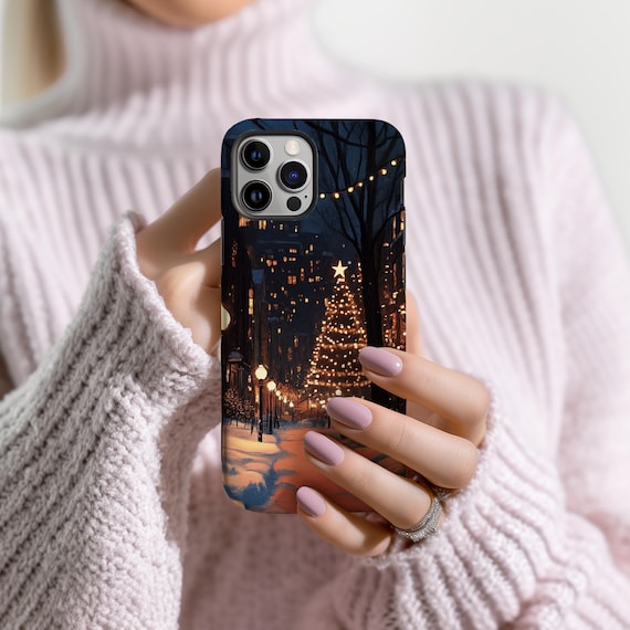 Christmas Phone Case: Vintage Snowy City Street - Fits iPhone 11-17