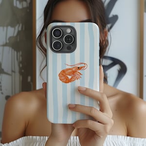 Gestreifte Küstengarnelen Handyhülle, Beachy Summer Aesthetic, iPhone 16 15 14 13 12 11 Pro Max 8 Plus X, Samsung Galaxy S24 S22 S20 Ultra
