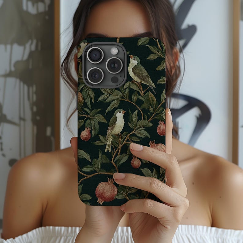Vintage green botanical bird phone case