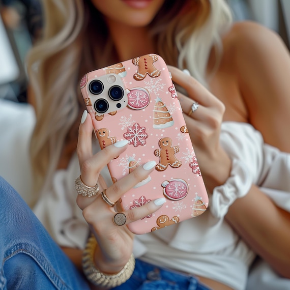 Christmas Phone Case: Gingerbread Cookies and Snowflakes - Fits iPhone 11-17