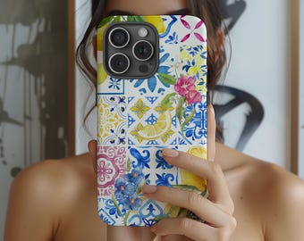 Italian Lemon Tile Phone Case: Summer Citrus Collage (Fits iPhone 11-17)