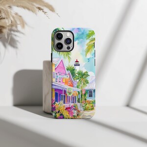 Coastal art phone case featuring the iconic Key West lighthouse and lively island charm.