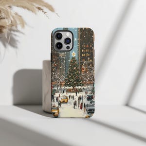 Vintage NYC Christmas Phone Case - Winter Holiday, New York, iPhone 16 15 14 13 12 11 Pro Max Plus, Samsung Galaxy S25 S24 S23 S22 S20 Ultra