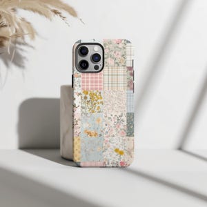 Vintage Pastel Spring Patchwork Phone Case, Floral Cottagecore, iPhone 15 14 13 12 11 Pro Max 8 Plus X, Samsung Galaxy S24 S23 S22 S20 Ultra