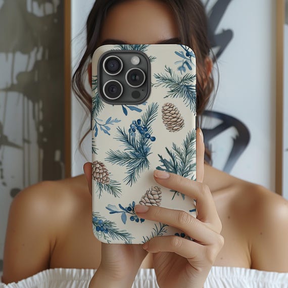 Watercolor Pinecone Phone Case - Cozy Christmas Winter Design
