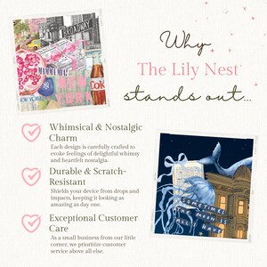 May include: A collage of images with a whimsical and nostalgic theme. The images include a red apple, a pink bow, a bottle of Coca-Cola, and a building with the words "Broadway" and "New York" on it. The text "Whimsical & Nostalgic Charm" is written below the collage. The text "Each design is carefully crafted to evoke feelings of delightful whimsy and heartfelt nostalgia." is written below the text "Whimsical & Nostalgic Charm".