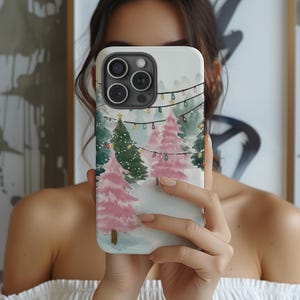 Coquette Christmas Tree Farm Phone Case, Watercolor Holiday, iPhone 16 15 14 13 12 11 Pro Max 8 Plus X, Samsung Galaxy S24 S23 S22 S20 Ultra