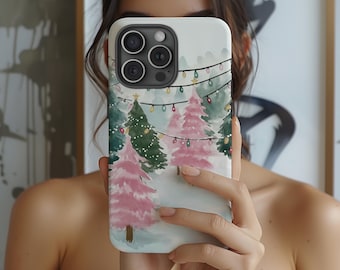 Christmas Tree Farm Phone Case - Festive Pink and Green Trees
