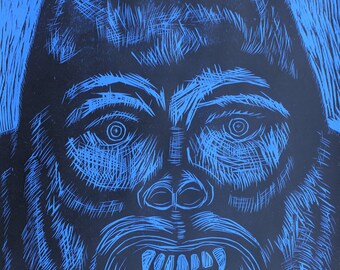 Gorilla Woodcut Handpulled Print