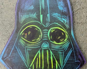 Vader Head Woodcut handprinted on Wooden Panel