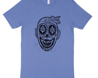 Clown Linocut Handprinted T-Shirt