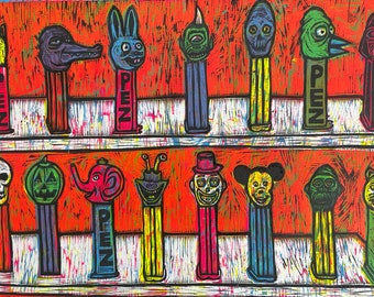 Pez Color Multi Color Handpulled Woodcut Print
