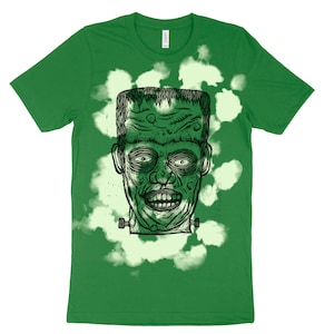 Frankenstein Bleachout Linocut Handprinted T-Shirt