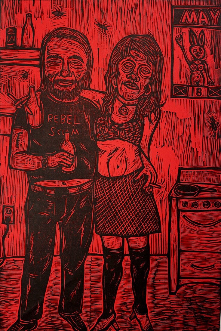 Charles Bukowski Woodcut Handpulled Print
