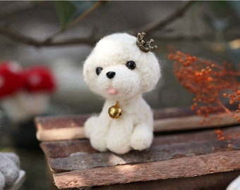 Wool Felting DIY Kit with Tools - Ivory Mini Poodle Puppy (with ENGLISH instructions)