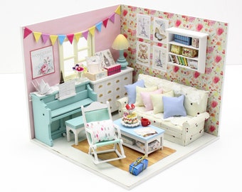 Doll house Wooden DIY Split Level Bedroom With Furniture 1:24 scale
