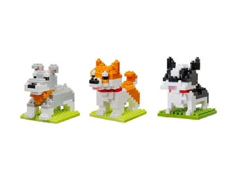 Petit Blocks – Set of 3 - Miniature Schnauzer, Japanese Shiba Inu, Bull Dog