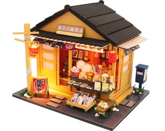 1:24 scale Miniature DIY Dollhouse Wooden Japanese Grocery Store Do-It-Yourself Kit with Dust Cover