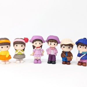 Miniature Figurines, set of 6 – Boys and Girls Dolls (for Dollhouse Display, Cake Toppers, Terrarium Decorations, or Miniature Garden)