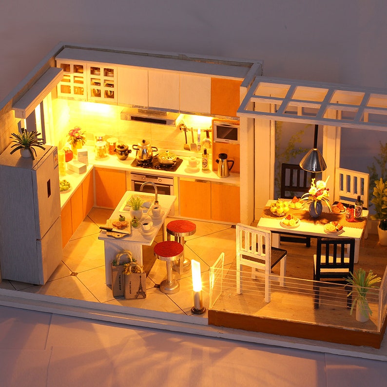 Miniature DIY Dollhouse Kit Simple Kitchen and Dining Room Etsy