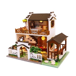 1:24 scale Miniature DIY Dollhouse Wooden Asian Traditional House by Lotus Pond Do-It-Yourself Kit with Dust Cover