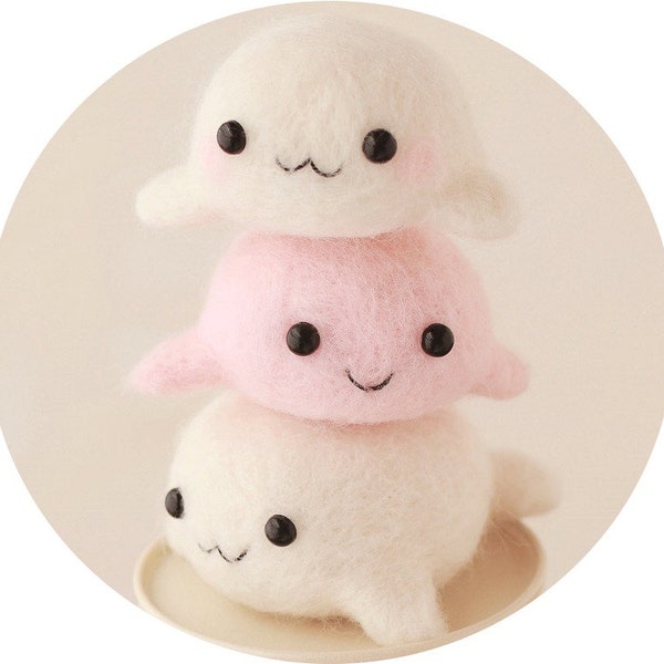 Wool Felting DIY Kit – Triplet Baby Seals (with English Instructions) – Imported from Japan (Hamanaka H441-342)