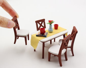 1:18 Scale Miniature Dollhouse Furniture DIY Kit – Dining Table Set (assembly required)
