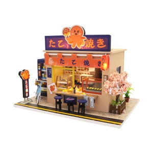 1:24 scale Miniature DIY Dollhouse Wooden Japanese Takoyaki Shop Do-It-Yourself Kit with Dust Cover