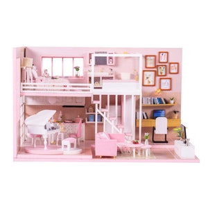 1:24 Miniature Dollhouse DIY Kit - Wooden 2-Story Pink Dream Home (Assembly Required)