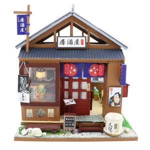 1:24 scale Miniature DIY Dollhouse Wooden Japanese Grill & Bar Do-It-Yourself Kit with Dust Cover