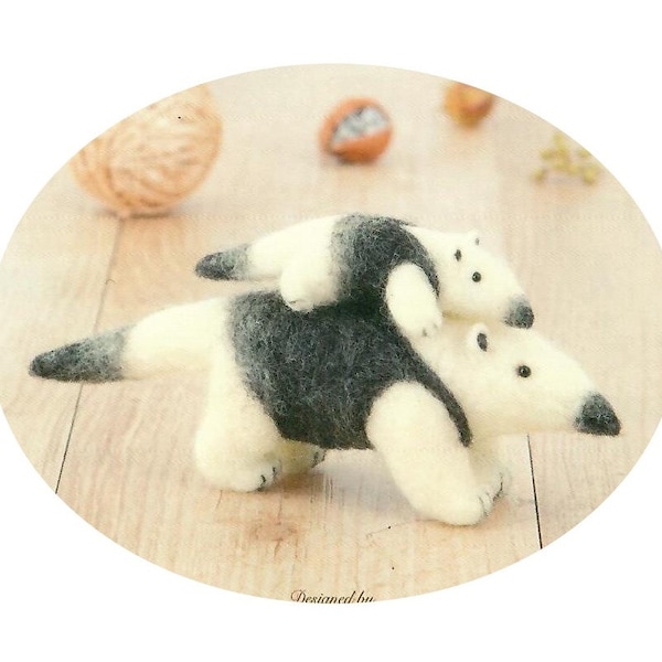 Wool Felting DIY Kit – Anteater Mommy and Baby (with English Instructions) – Imported from Japan (Hamanaka H441-562)