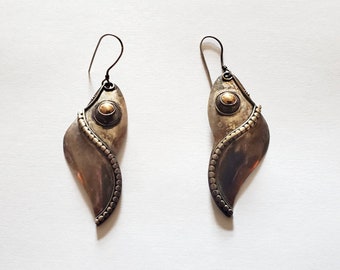 Vintage 1970s large sterling silver 925 earrings fish shaped thin lightweight Tribal Southwestern
