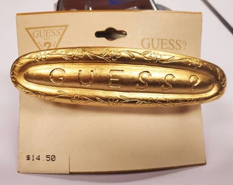 Vintage rare 1990s Guess Gold Barrette made in France 3.5 inches never used metallic 90s