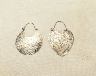 Antique vintage hand sketched sterling silver earrings 925 1960s