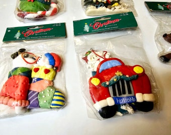 Vintage 1990s lot of 5 sealed Christmas Collection Clay ornaments Santa Snowmen Reindeer