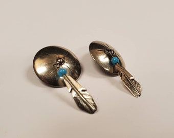 Vintage Navajo Sterling silver Southwestern earrings 925 Arizona feather
