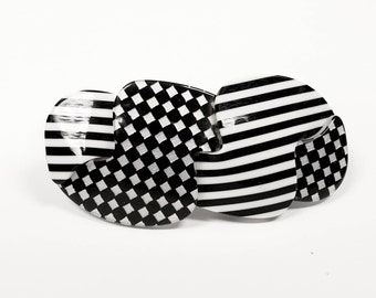 Vintage authentic 1990s Revlon plastic and metal Barrette stripes and checkers Never used large 90s black white