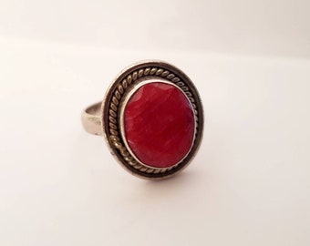 Vintage Navajo Spiny Oyster sterling ring braided handmade size 7 silver Southwest jewelry