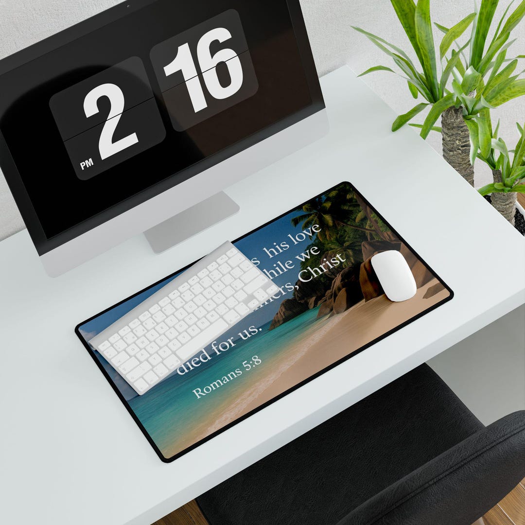 Inspirational Desk Mat With Beach Scene and Bible Verse, Motivational ...
