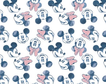 Mickey & Minnie Packed Stary Night FLANNEL on white, LAST 48 Inches
