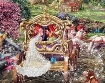 Disney Dreams, "Happily Ever After" Panel Cinderella, lizenzierter Thomas Kinkade Studios digitaler Stoff Panel/Yard